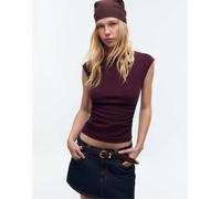 Stradivarius - T-shirt basic aderente viola con dettagli raccolti S