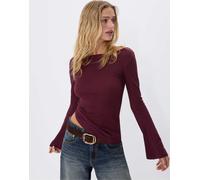 Stradivarius - T-shirt basic color melanzana con maniche a campana-Viola L