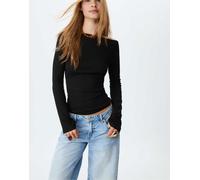 Stradivarius - T-shirt basic nera con maniche a campana-Nero XS