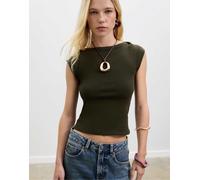 Stradivarius - T-shirt basic verde con scollo a barchetta M