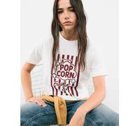 Stradivarius - T-shirt bianca con strass e stampa Popcorn-Bianco L