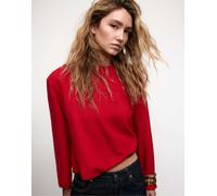 Stradivarius - T-shirt in maglia rossa con scollo rotondo-Rosso XS