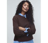 Stradivarius - T-shirt marrone in maglia con scollo rotondo XS