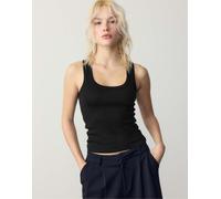 Stradivarius - T-shirt nera a coste con dorso a vogatore-Nero S