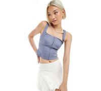 Stradivarius - Top a corsetto blu petrolio L