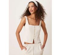 Stradivarius - Top a gilet sartoriale écru effetto lino con scollo squadrato-Neutro M