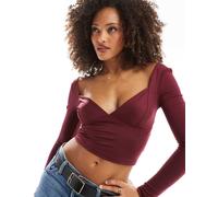 Stradivarius - Top a maniche lunghe modellante con scollo a cuore color bordeaux-Rosso M