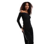 Stradivarius - Top a maniche lunghe nero a spalle scoperte L