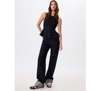 Stradivarius - Top a peplo in denim blu sovratinto senza maniche L