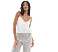Stradivarius - Top aderente écru con volant-Bianco XL
