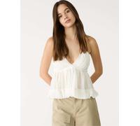 Stradivarius - Top allacciato al collo ampio bianco con ricami L