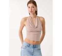 Stradivarius - Top allacciato al collo color rosa cipria glitterato XS