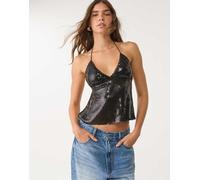 Stradivarius - Top allacciato al collo con paillettes nero XS