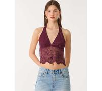 Stradivarius - Top allacciato al collo viola con paillettes ricamate S
