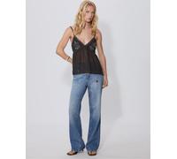 Stradivarius - Top ampio nero con ricami di perline e spalline sottili L