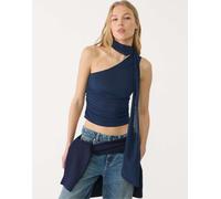 Stradivarius - Top asimmetrico blu scuro in tulle con sciarpa integrata-Blu navy M