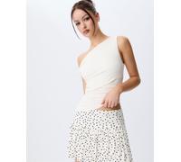 Stradivarius - Top asimmetrico color écru a pois-Bianco M