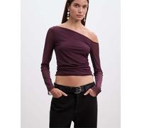 Stradivarius - Top asimmetrico in tulle color melanzana-Viola XS