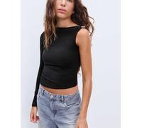 Stradivarius - Top asimmetrico nero con anello in metallo XL