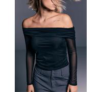 Stradivarius - Top asimmetrico nero in tulle S