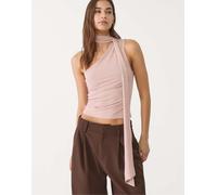 Stradivarius - Top asimmetrico rosa antico in tulle con sciarpa integrata M