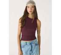 Stradivarius - Top basic color melanzana con scollo a vogatore sul retro-Viola M