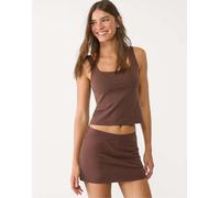 Stradivarius - Top basic marrone con scollo squadrato XS