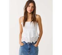Stradivarius - Top bianco ricamato con volant S
