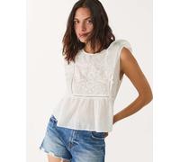 Stradivarius - Top bianco ricamato con volant XS