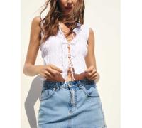 Stradivarius - Top bianco stropicciato con laccetti XL