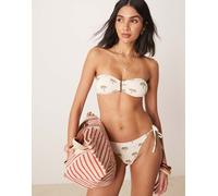 Stradivarius - Top bikini a fascia bianco con stampa di palme-Multicolore M