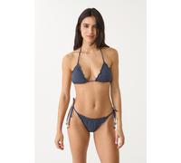 Stradivarius Top bikini triangolare testurizzato con stampa Ecru M