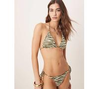 Stradivarius - Top bikini zebrato kaki ed écru-Multicolore XS