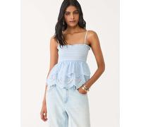 Stradivarius - Top blu cielo ricamato con volant M