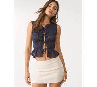 Stradivarius - Top blu navy stropicciato con laccetti S