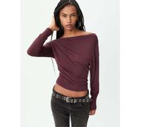 Stradivarius - Top bordeaux con scollo asimmetrico-Rosso M