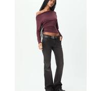 Stradivarius - Top bordeaux con scollo asimmetrico-Rosso S