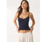 Stradivarius - Top color blu navy con spalline sottili e dettaglio elasticizzato XS