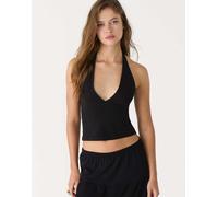 Stradivarius - Top con scollo a V e allacciato al collo nero XS