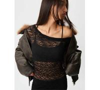 Stradivarius - Top drappeggiato nero in pizzo M