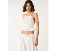 Stradivarius - Top écru allacciato al collo con schiena scoperta-Bianco L