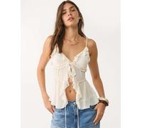 Stradivarius - Top écru con spalline sottili e volant-Bianco M