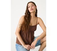 Stradivarius Top fluido con spalline in lino Marrone L