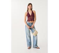 Stradivarius Top halter ricamato con brillantini Viola L