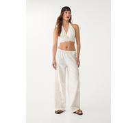 Stradivarius Top halter ricamato con lino Ecru L
