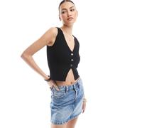 Stradivarius - Top in maglia nera con bottoni-Nero XS