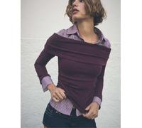 Stradivarius - Top in maglia viola raccolto con spalle scoperte S