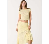 Stradivarius - Top in pizzo giallo pastello con maniche ad aletta XL