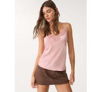 Stradivarius - Top in pizzo rosa pastello XL