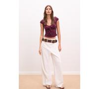 Stradivarius Top in poliammide con volant Viola XS